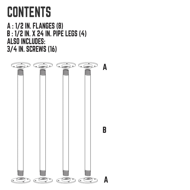 1/2 in. x 24 in. Round Flange Pipe Table Legs - 4 Pack