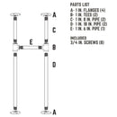 1 in. Heavy Duty H Round Flange Desk Support Leg - 1 Leg