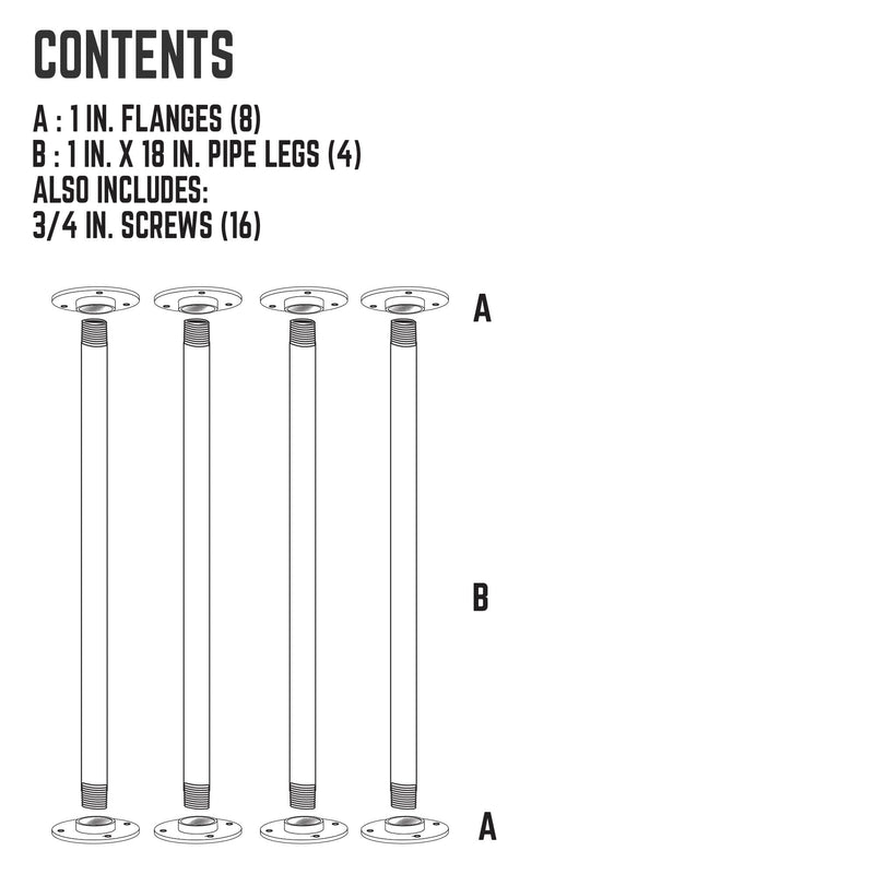 1 in. x 18 in. Round Flange Pipe Table Legs - 4 Pack