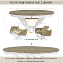 5-Piece Retro Functional Dining Table Set Extendable Round Table and 4 Upholstered Chairs for Dining Room and Living Room (Brown+Antique White)