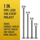 1 in. x 12 in. Round Flange Pipe Table Legs - 4 Pack by PIPE DECOR