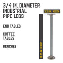 ¾ in. x 18 in. Round Flange Pipe Table Legs - 4 Pack