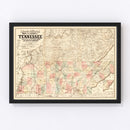 Vintage Map of Tennessee 1862