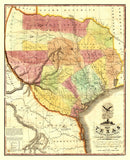 Vintage Map of Texas 1837