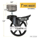 Swivel Caster Wheels for 1” Pipe with Locking Mechanism (4-Pack) by PIPE DECOR