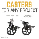 Swivel Caster Wheels for ¾” Pipe with Locking Mechanism (4-Pack) by PIPE DECOR