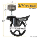 Swivel Caster Wheels for ¾” Pipe with Locking Mechanism (4-Pack) by PIPE DECOR