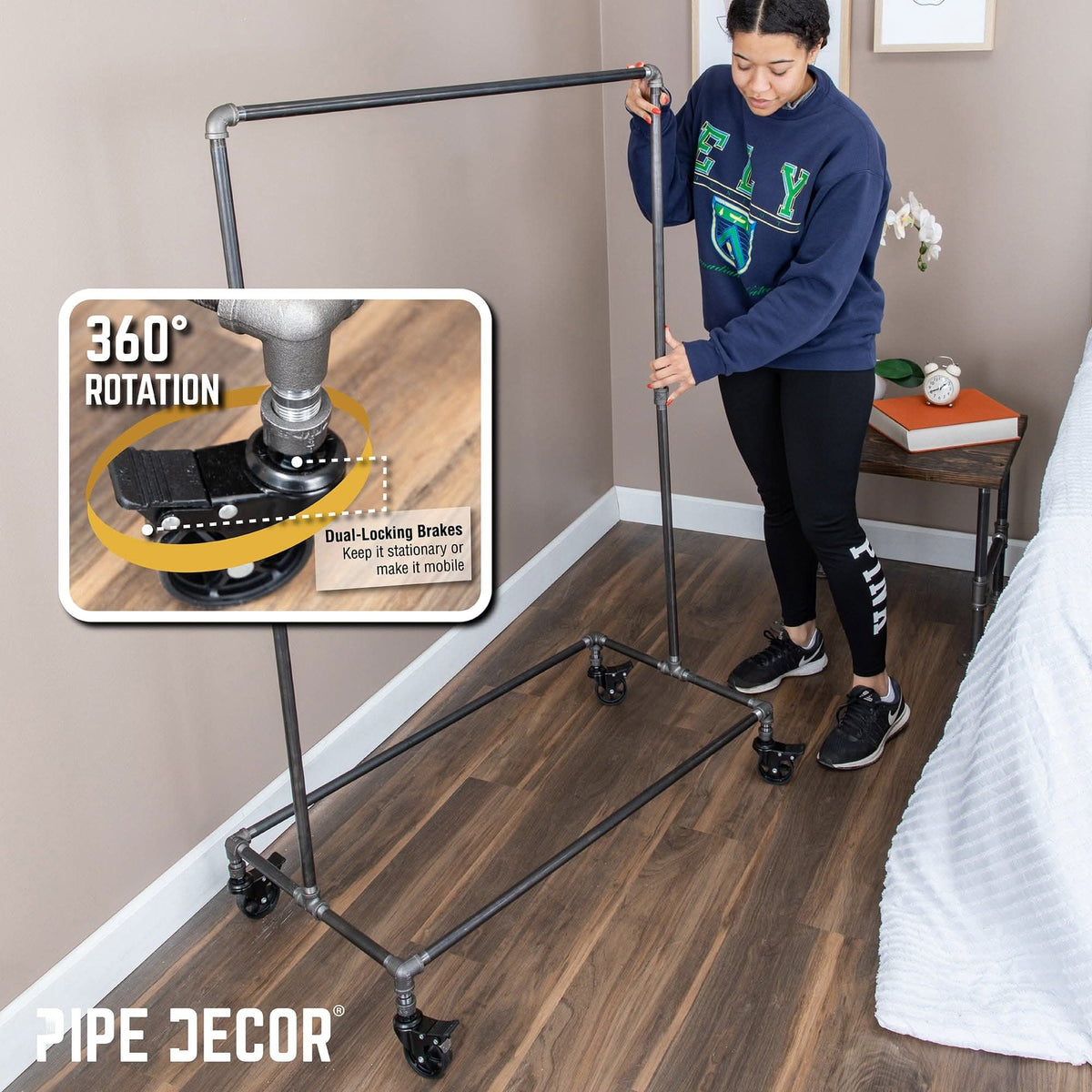 58 in. Rolling Single Rod Clothing Rack, photo 4 of 9