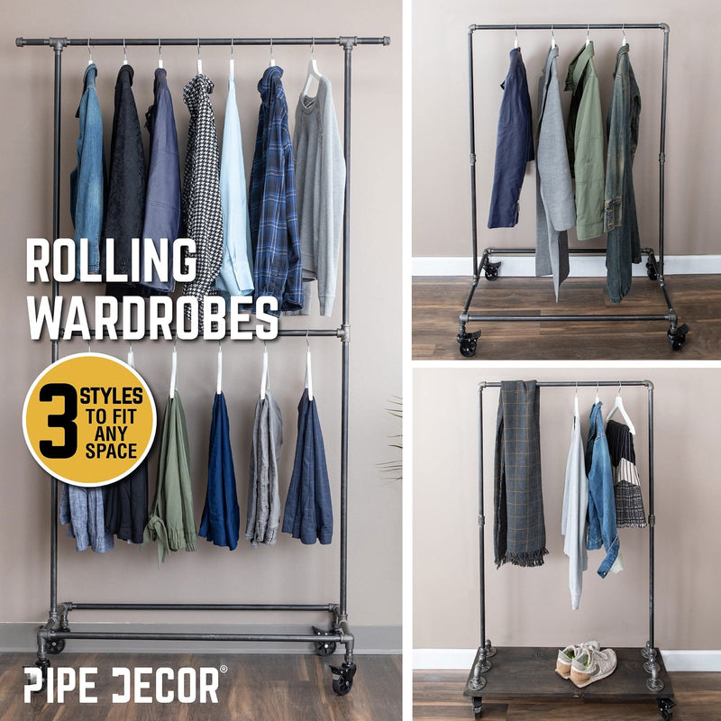 58 in. Rolling Single Rod Clothing Rack, photo 8 of 9