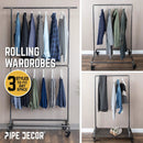 82 in. Rolling Double Rod Clothing Rack by PIPE DECOR