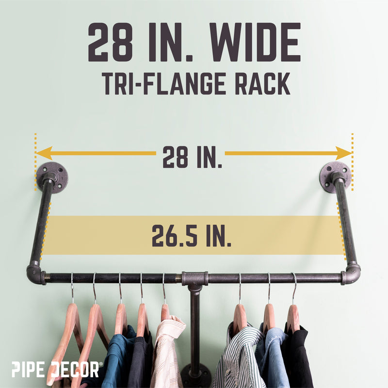 28 in. Tri-flange Wall Mounted Clothing Rack By PIPE DECOR