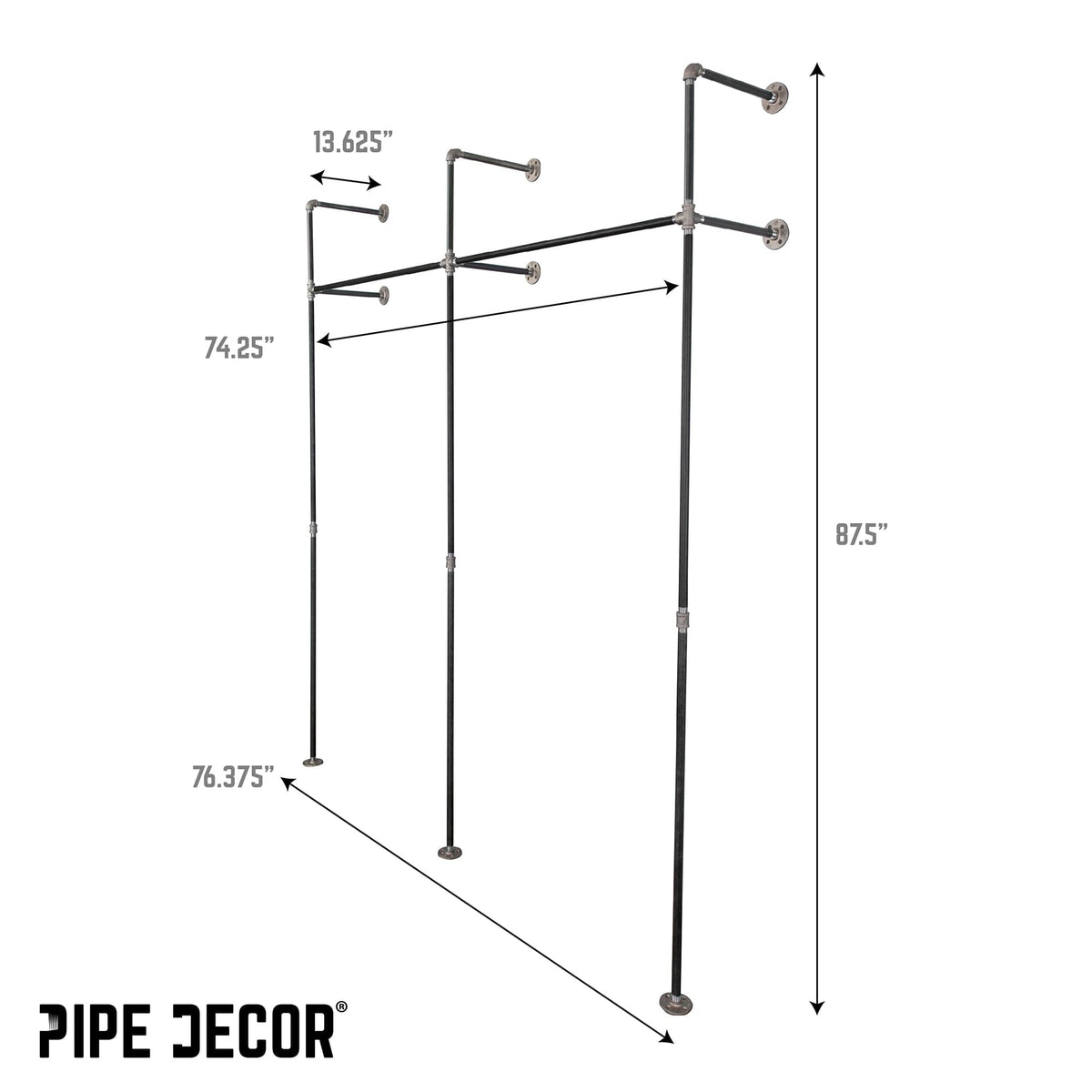 76.375 in. Wall Mounted Clothing Rack, Double, photo 3 of 9