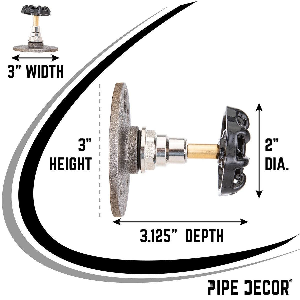 Black Industrial Spigot Wall Hook with Flange (2-Pack), photo 3 of 9