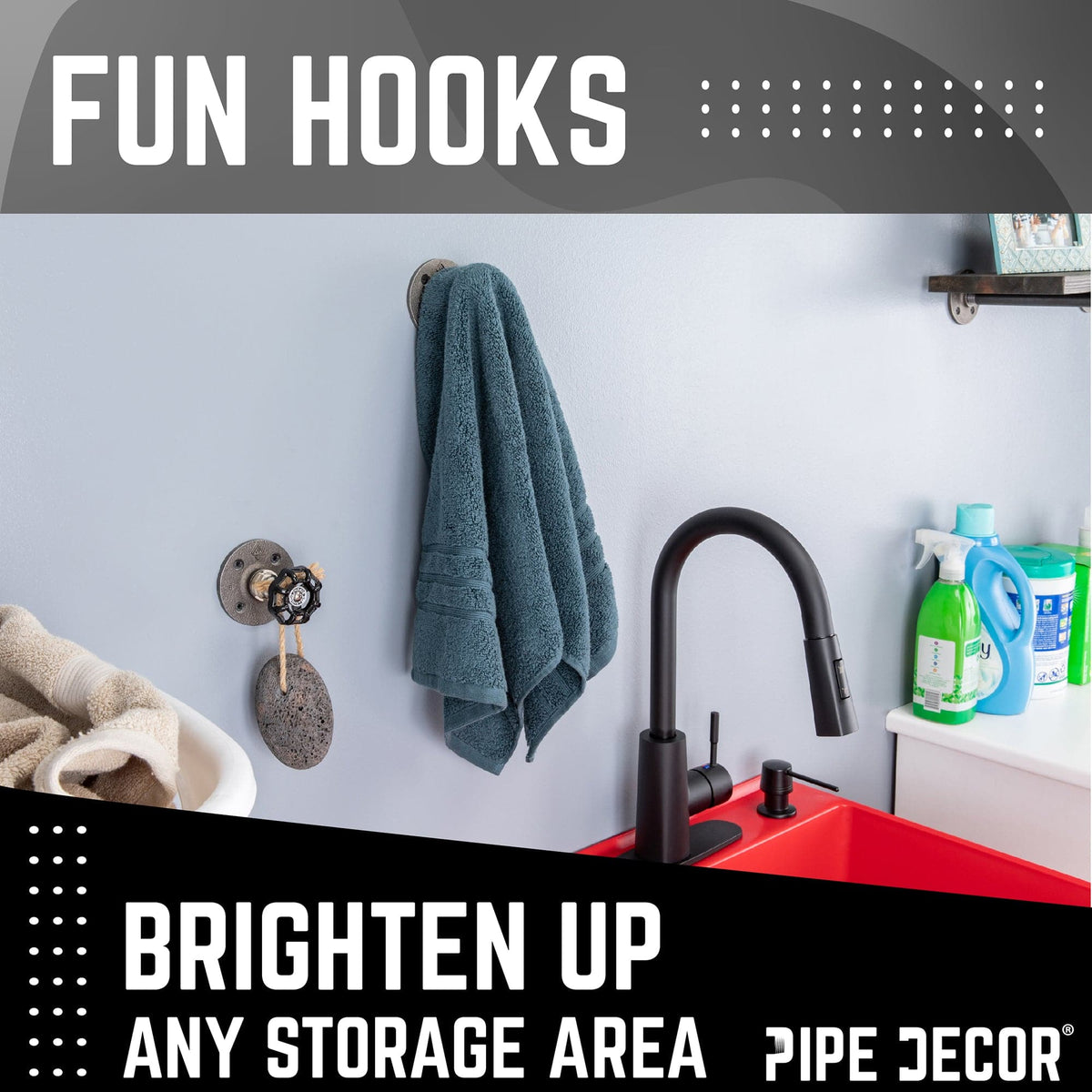 Black Industrial Spigot Wall Hook with Flange (2-Pack), photo 6 of 9