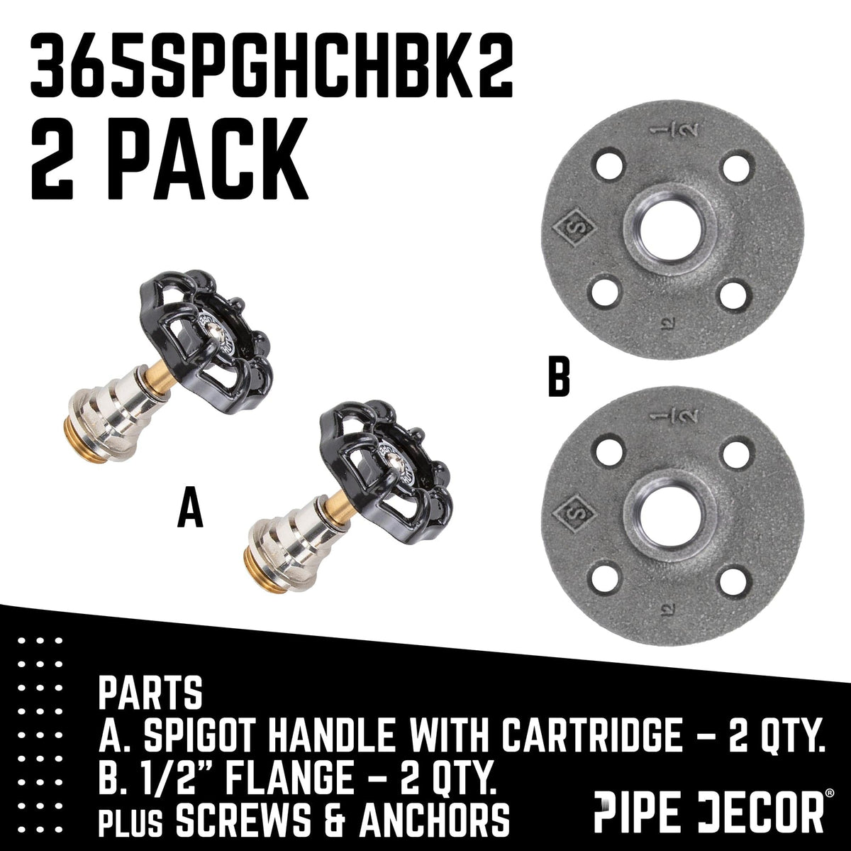 Black Industrial Spigot Wall Hook with Flange (2-Pack), photo 9 of 9