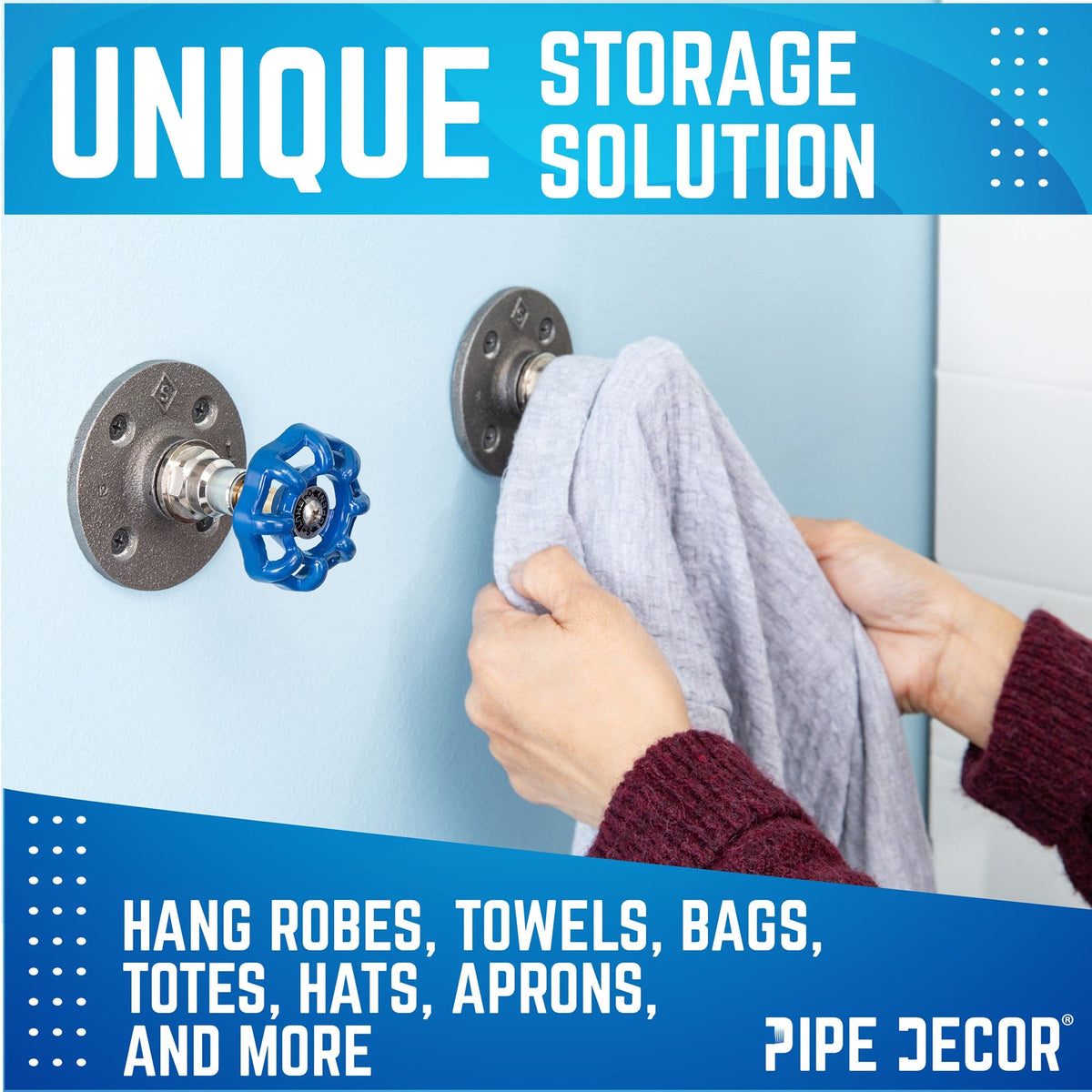 Blue Industrial Spigot Wall Hook with Flange (2-Pack), photo 4 of 9