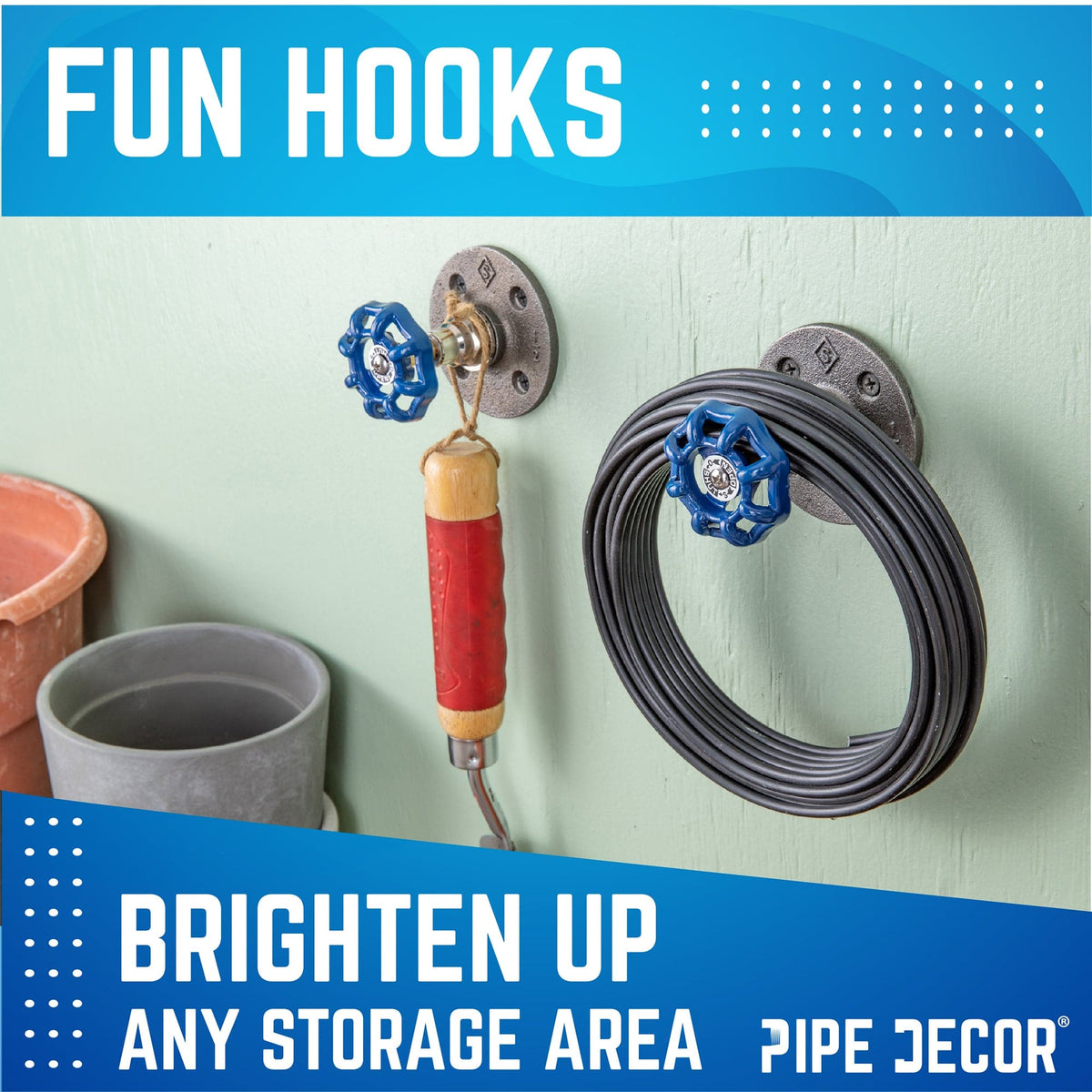 Blue Industrial Spigot Wall Hook with Flange (2-Pack), photo 7 of 9