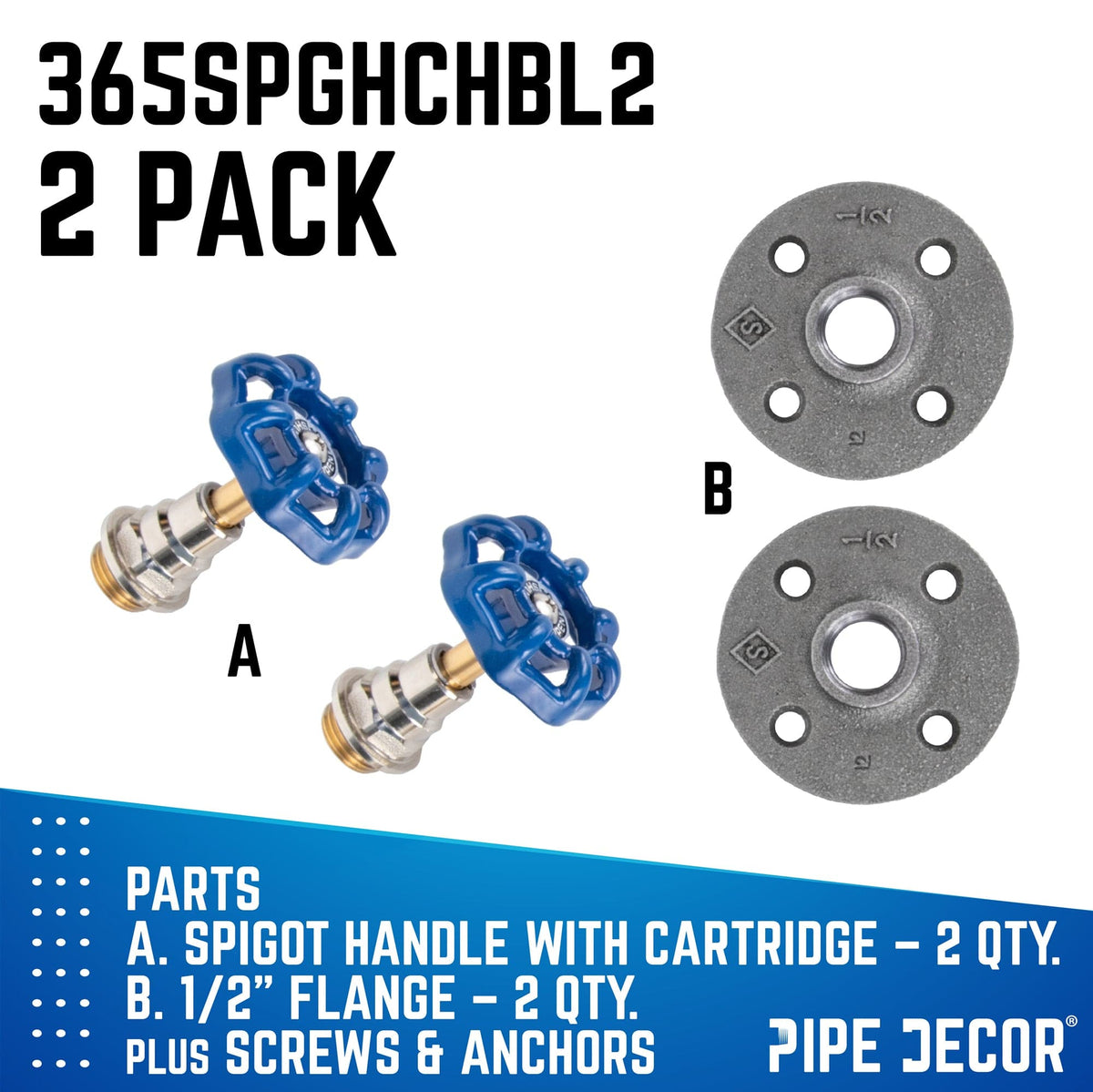 Blue Industrial Spigot Wall Hook with Flange (2-Pack), photo 9 of 9