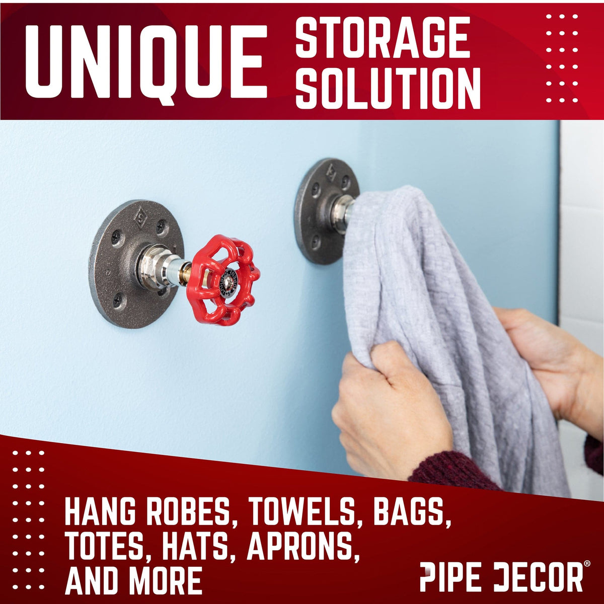 Red Industrial Spigot Wall Hook with Flange (2-Pack), photo 4 of 9