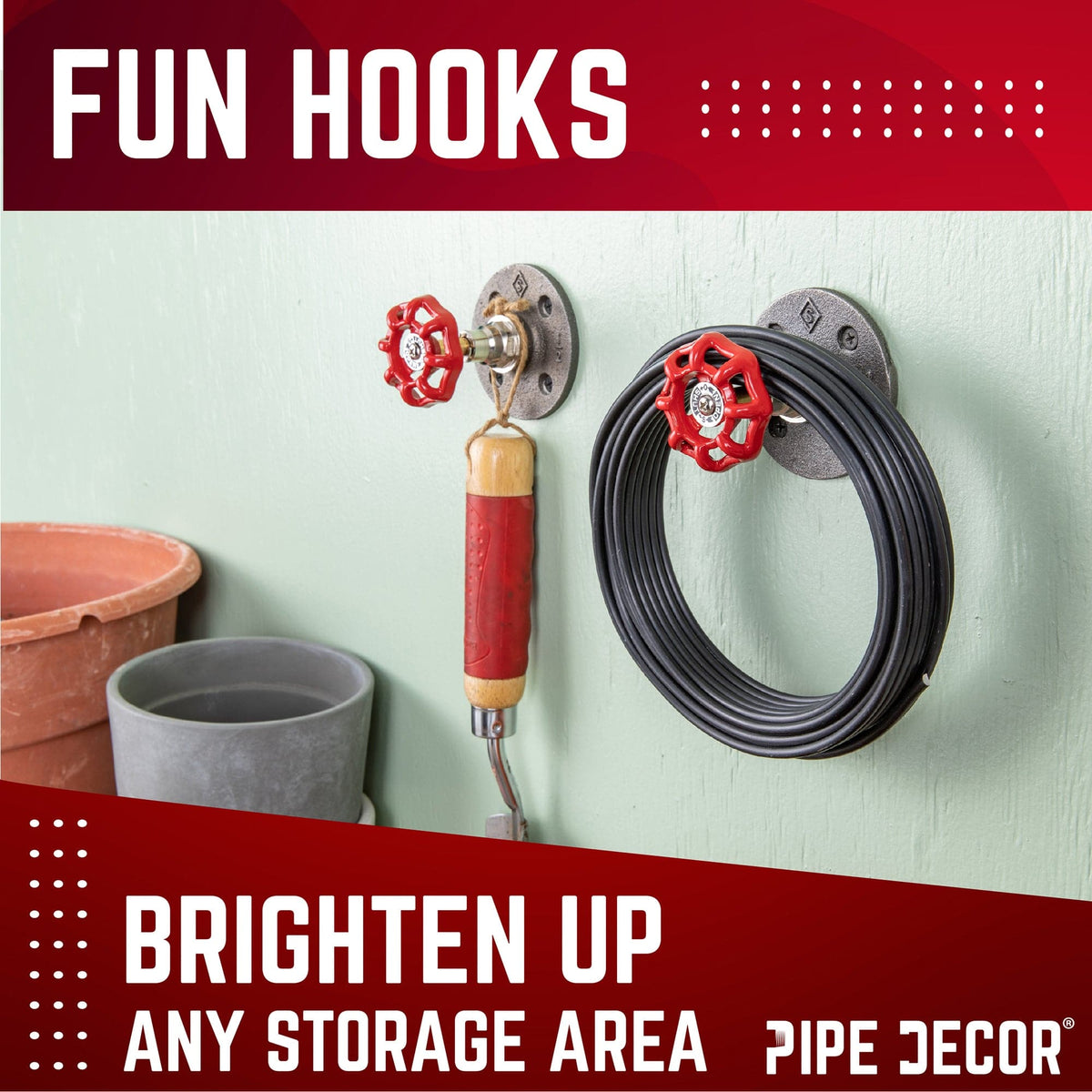 Red Industrial Spigot Wall Hook with Flange (2-Pack), photo 7 of 9