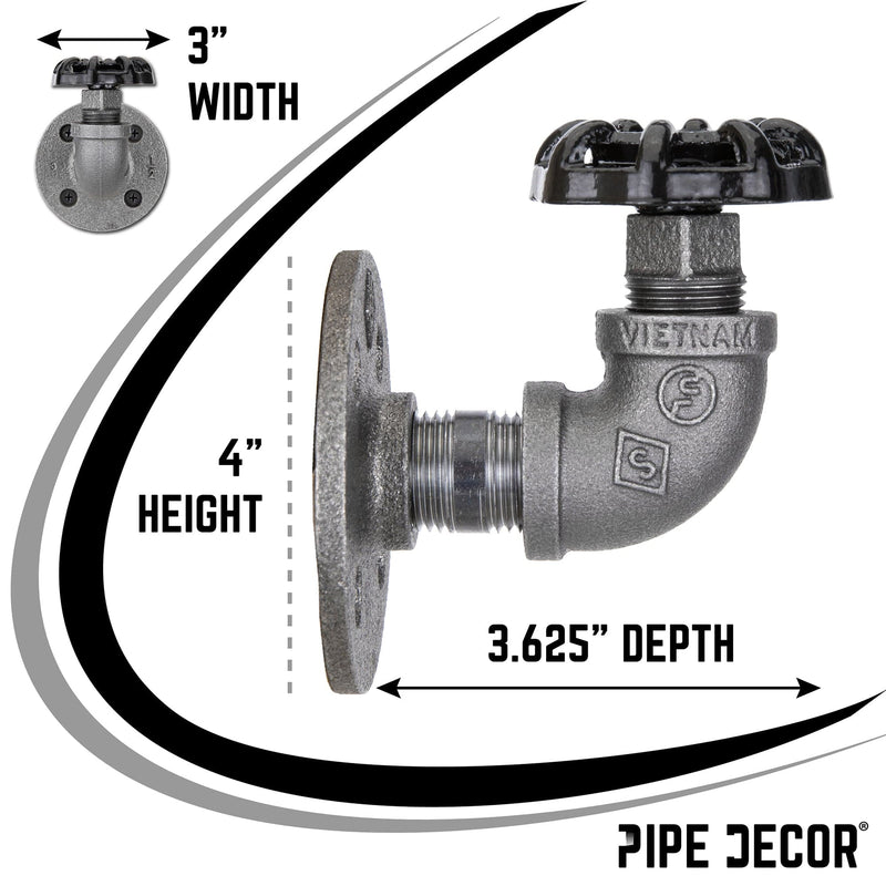 Black Industrial Curved Spigot Wall Hook with Flange (2-Pack)