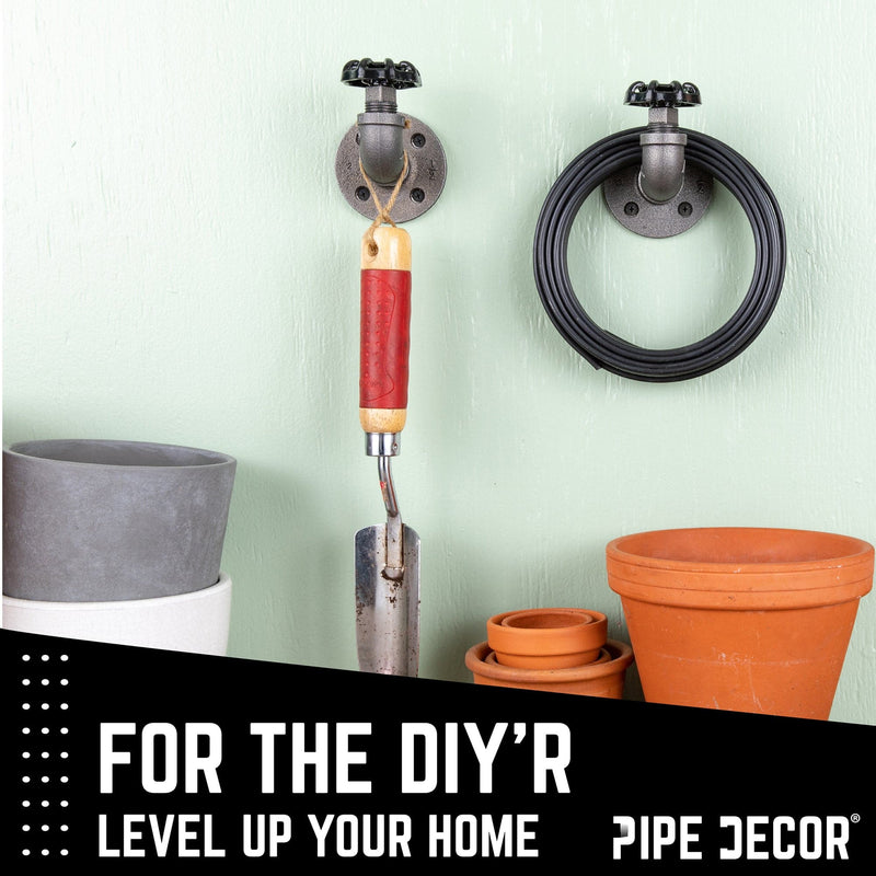 Black Industrial Curved Spigot Wall Hook with Flange (2-Pack)