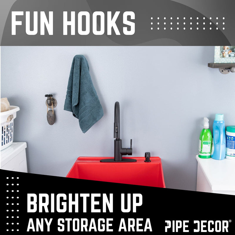 Black Industrial Curved Spigot Wall Hook with Flange (2-Pack)