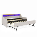 Upholstered Sofa Bed With LED Lights, Storage Headboard, Foldable Trundle & Wireless Charging by HouseOfZazla