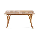 Outdoor Rectangular Table With Curved Legs And Perpendicular Wooden Slats Table Top