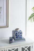 5x5x8' Hand Painted Square Canister with Blue and White Floral Pattern by HouseOfZazla
