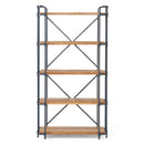 Yorktown - Industrial 5 Shelf Bookcase With Metal Pipework And Solid Fir - Natural