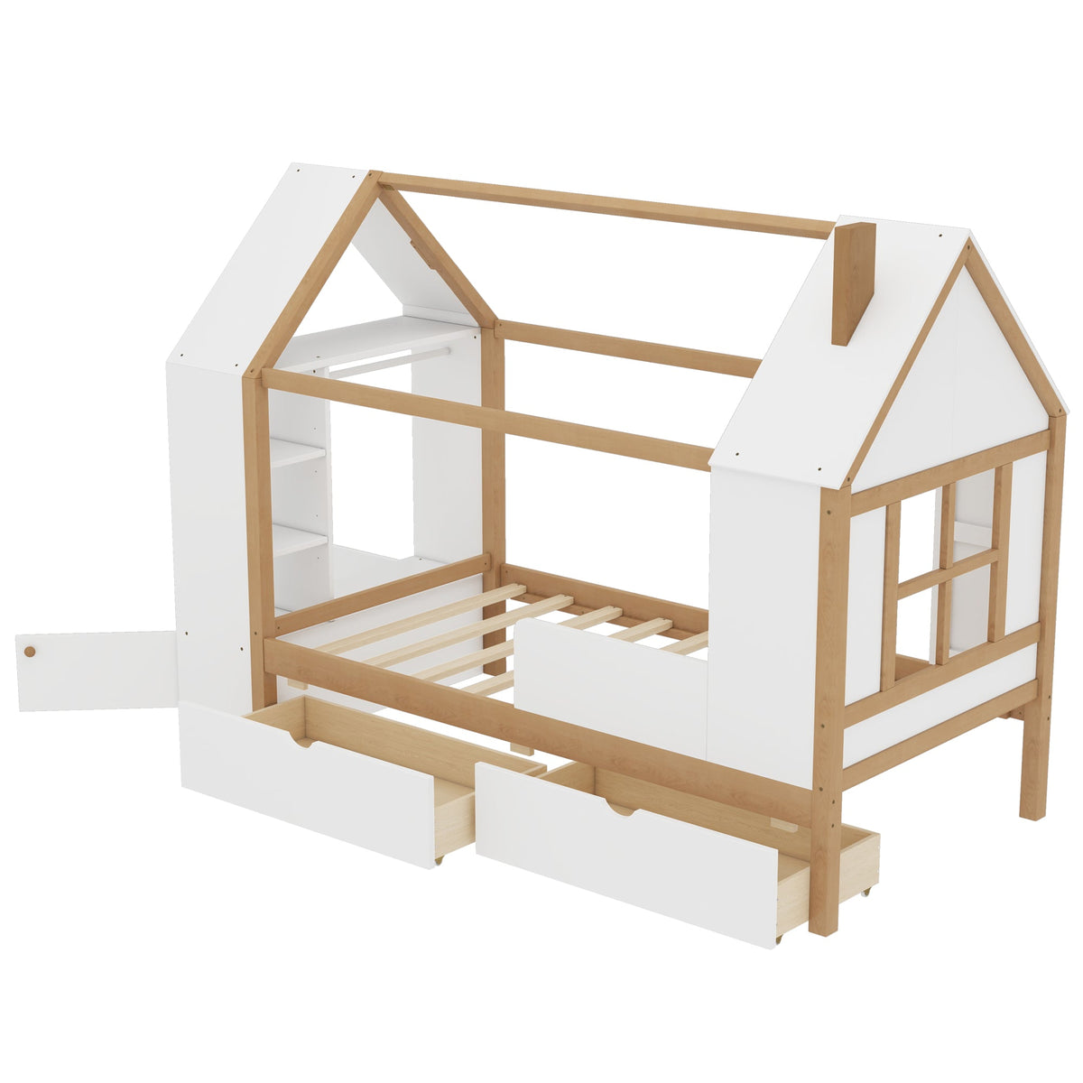 Twin Size House Platform Bed with Drawers, Solid Wood House Bed with Shelves, photo 10 of 10