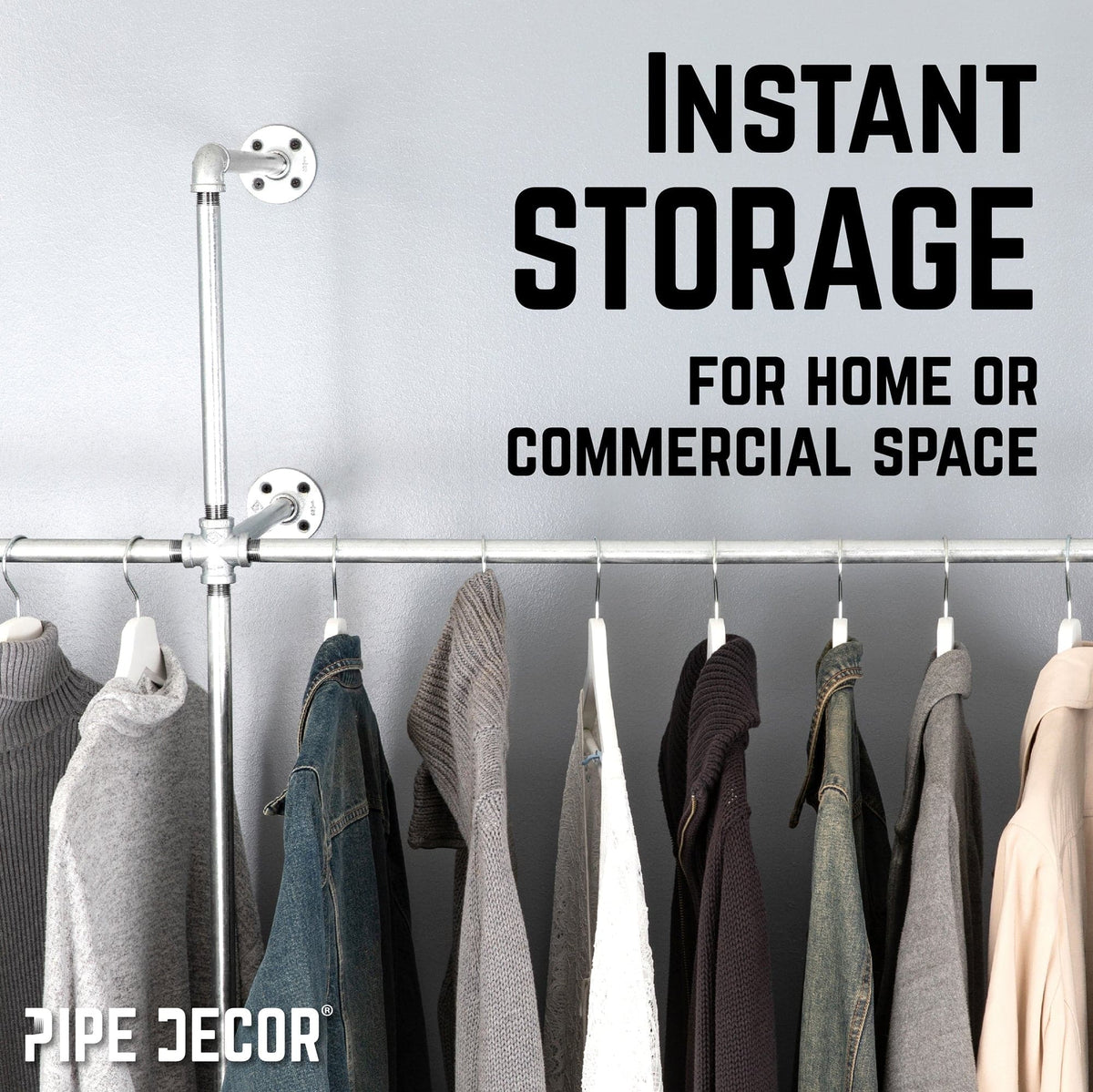115 in. Galvanized Wall Mounted Clothing Rack, Triple, photo 4 of 8