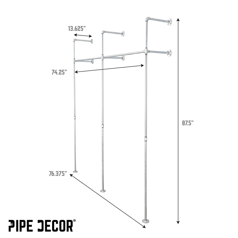 76.375 in. Galvanized Wall Mounted Clothing Rack, Double
