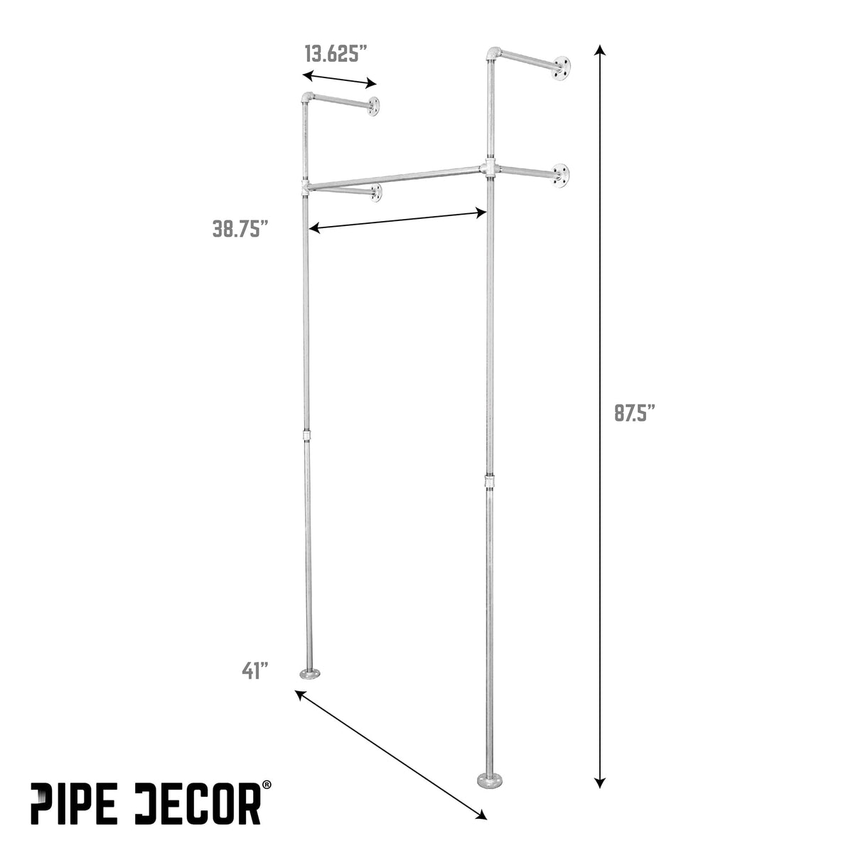 41 in. Galvanized Wall Mounted Clothing Rack, Single, photo 3 of 8