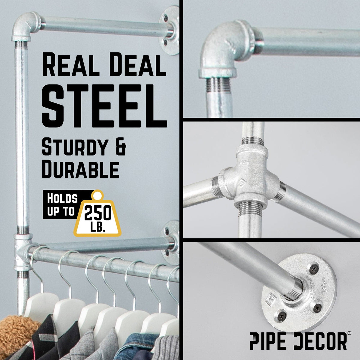 41 in. Galvanized Wall Mounted Clothing Rack, Single, photo 5 of 8