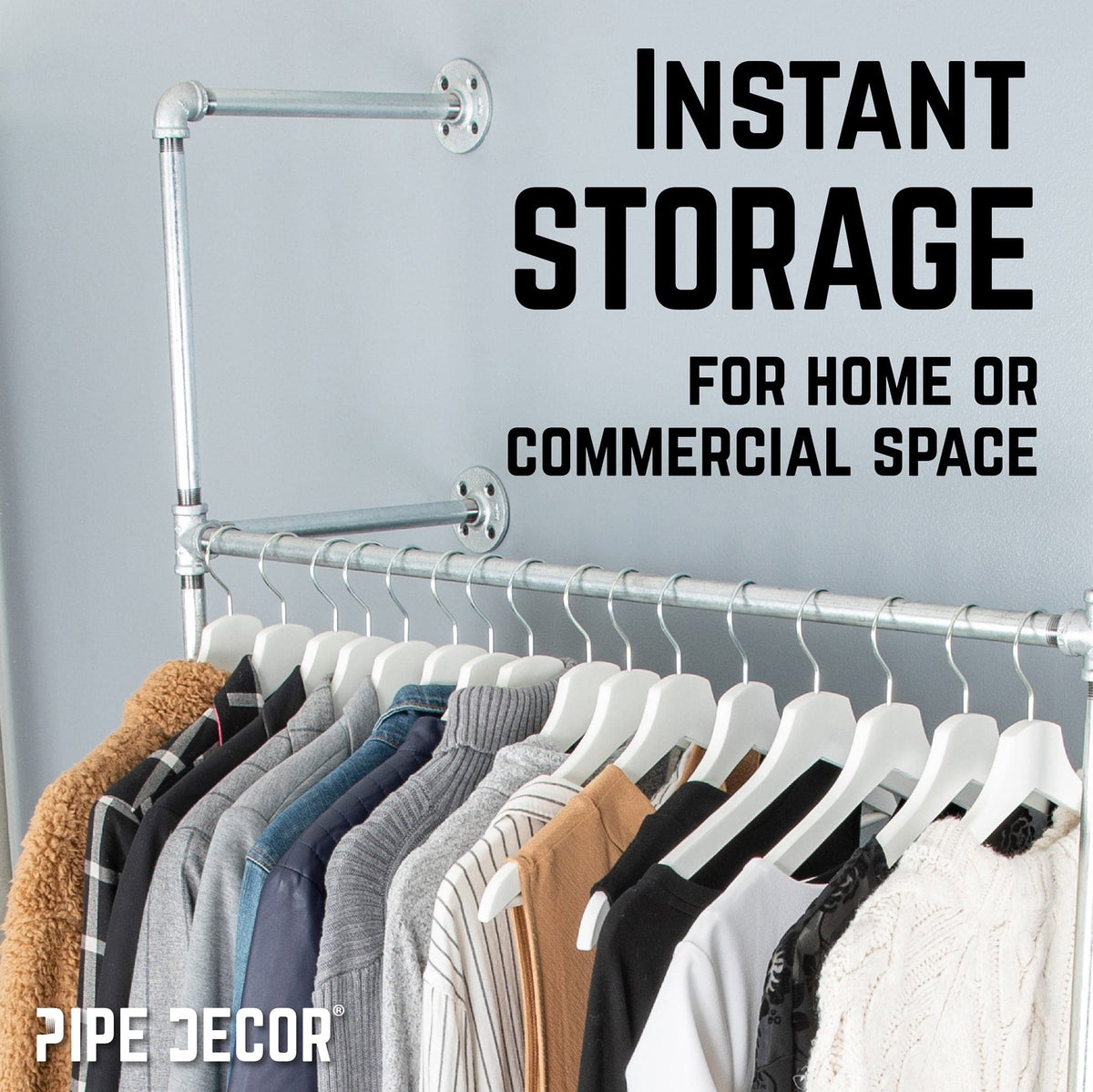 41 in. Galvanized Wall Mounted Clothing Rack, Single, photo 4 of 8