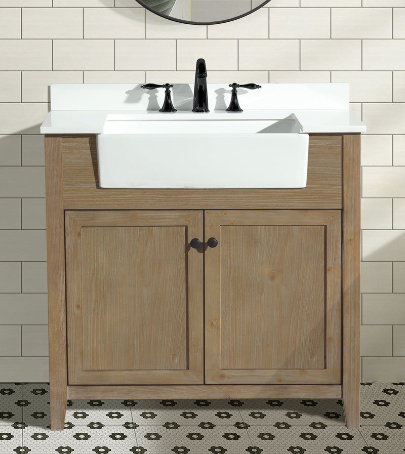 Sally 36" Bathroom Vanity Weathered Fir - White Engineered Countertop