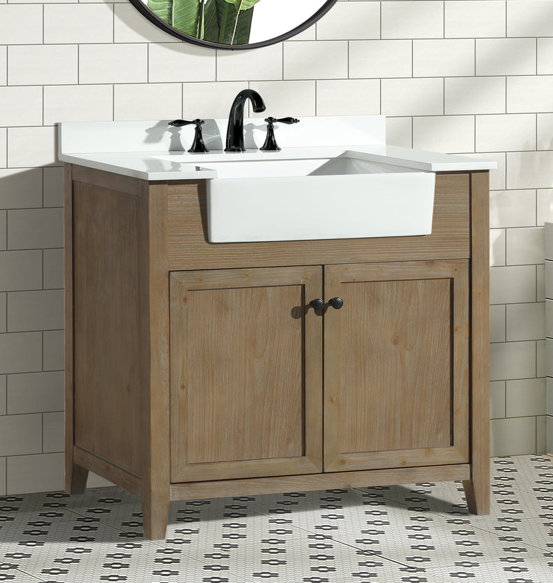 Sally 36" Bathroom Vanity Weathered Fir - White Engineered Countertop