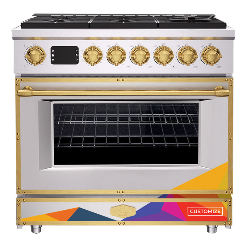 36 Inch Freestanding Custom Gas Range with 6 Sealed Burners Cooktop, Rapid Convection Oven, Natural Gas/LP Convertible - AK-G36N05A-1