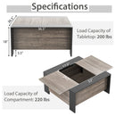 36.5 Inch Coffee Table with Sliding Top and Hidden Compartment