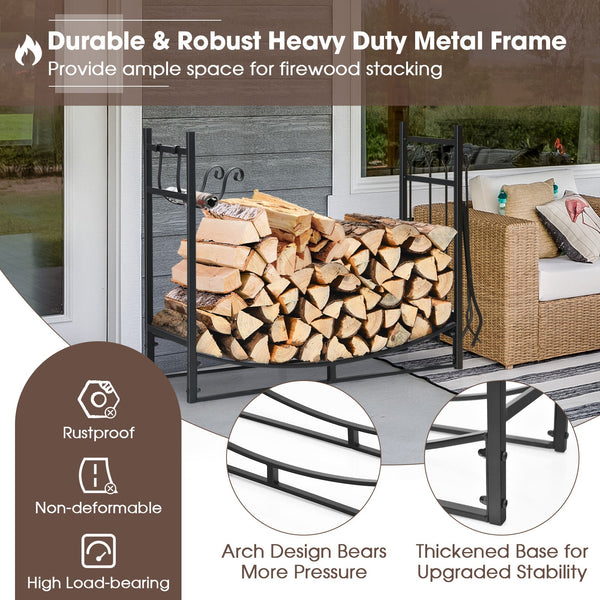 30 Inch Firewood Rack with 4 Tool Set Kindling Holders for Indoor and Outdoor, photo 2 of 7
