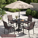 36 Inch Square Patio Table for 4 Metal Dining Table with Umbrella Hole-Black by LJGDeals