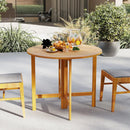 36 Inches Outdoor Folding Round Dining Table with Slatted Tabletop by LJGDeals