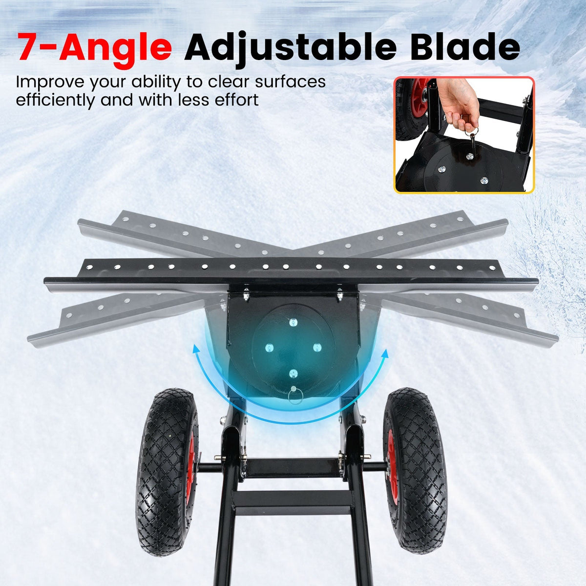 36 Inches Snow Shovel with Wheels and Adjustable Angle-Black, photo 7 of 8