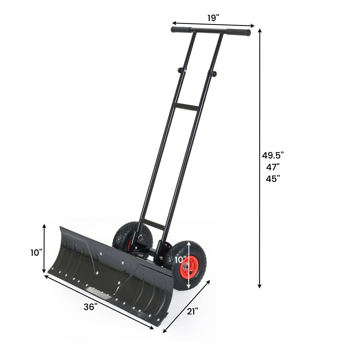 36 Inches Snow Shovel with Wheels and Adjustable Angle-Black, photo 4 of 8