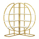 4 Tiers Home Office Open Bookshelf, Round Shape, Different Placement Ways, MDF Board, Gold Metal Frame, White