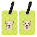 Checkerboard Lime Green Golden Retriever Luggage Tag