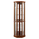 6 Shelf Lighted Corner Curio Cabinet with Adjustable Tempered Glass Shelves and Mirror Back, Walnut