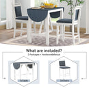 3-Piece Wood Counter Height Drop Leaf Dining Table Set with 2 Upholstered Dining Chairs for Small Place, White+Gray